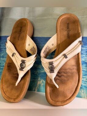 Minnetonka White Braided Leather Strap Sandals